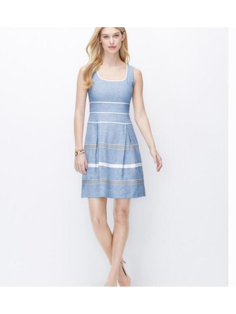 NWT Ann Taylor Blue & White Dress Stripe Linen Blend Lined Dress Size O